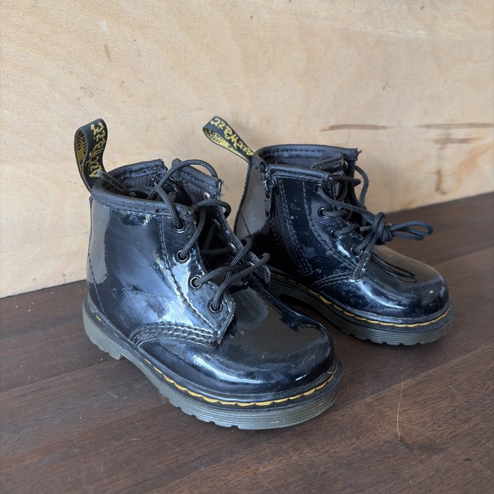 Doc Martin Toddler Size 5 - Black Glossy Combat Boots Zip Up